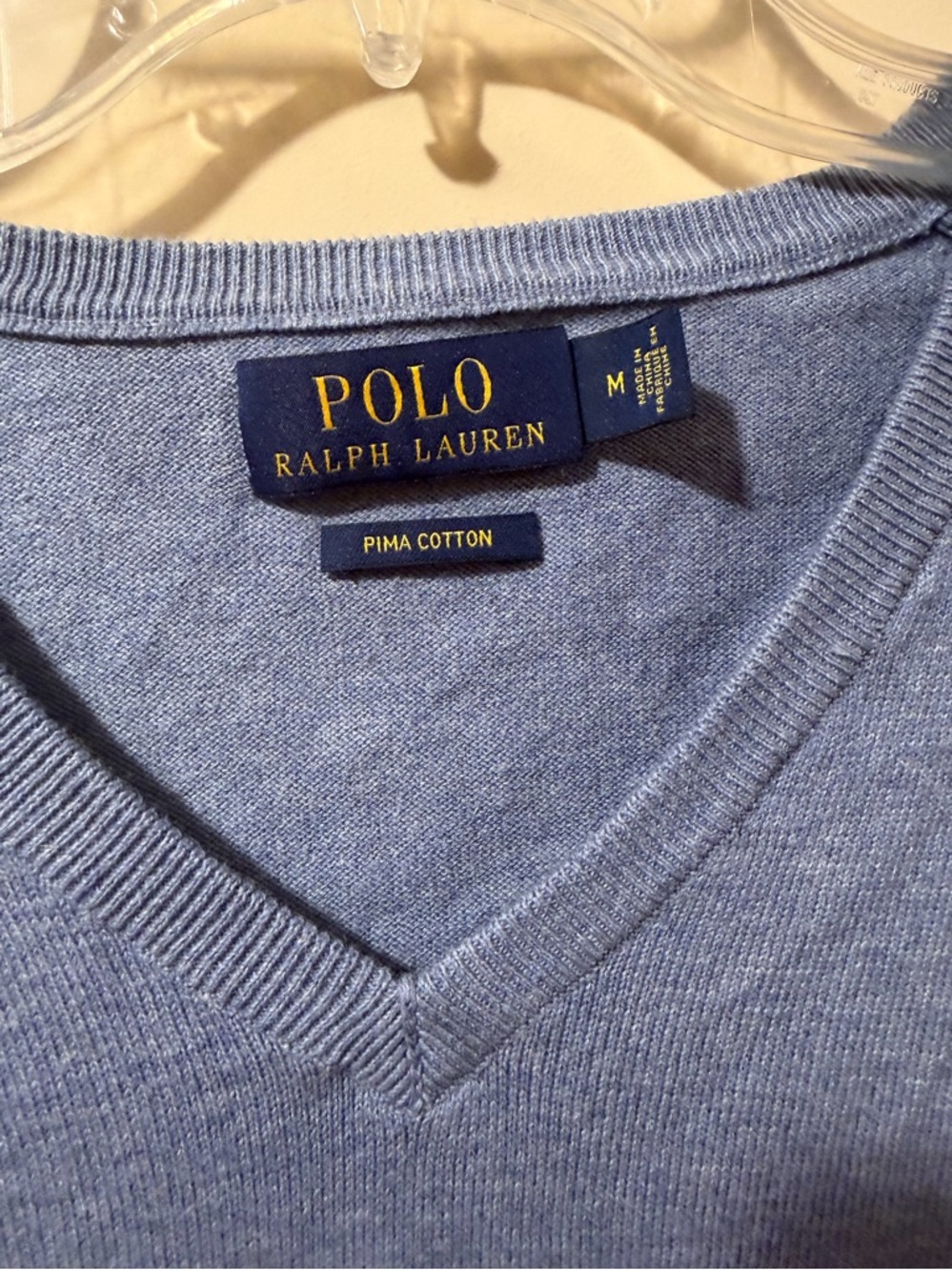 Polo by Ralph Lauren Men’s Light Blue V-Neck Pima Sweater Soze Medium - Picture 3 of 4